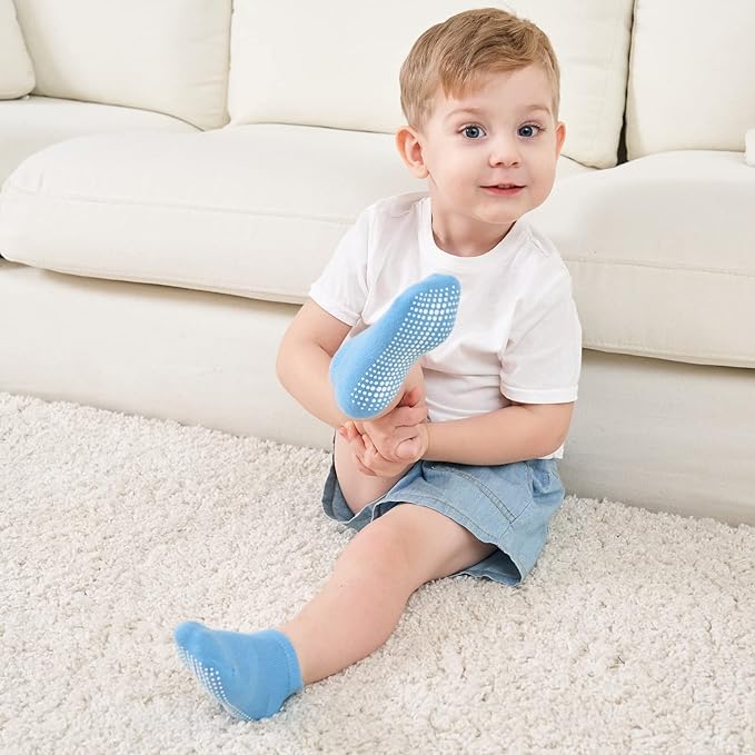 Zaples Baby Non Slip Grip Ankle Socks with Non Skid Soles for Infants Toddlers Kids Boys Girls-BubblyBeeBaby