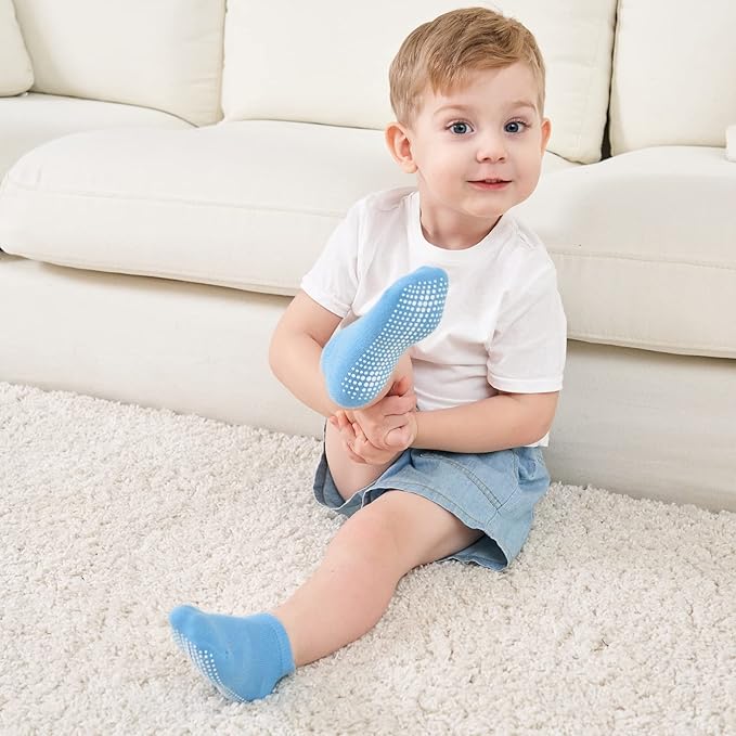 Zaples Baby Non Slip Grip Ankle Socks with Non Skid Soles for Infants Toddlers Kids Boys Girls-BubblyBeeBaby