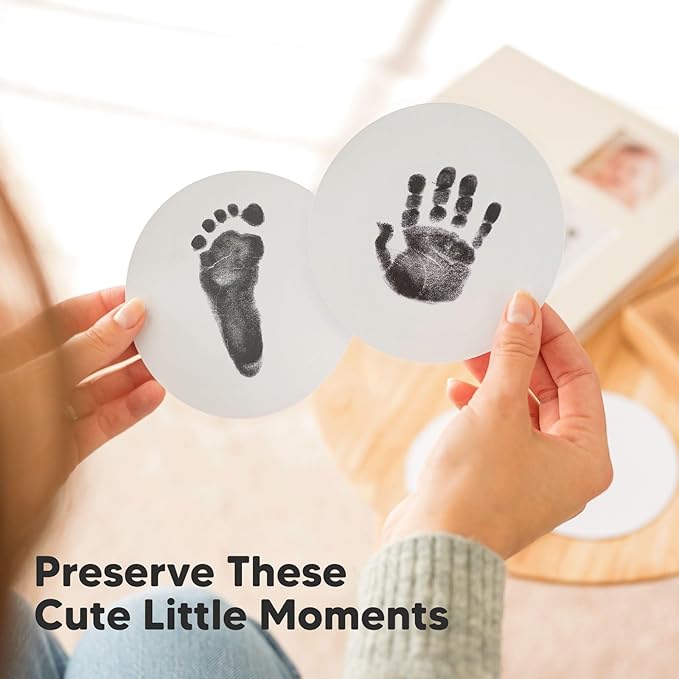 2-Pack Round Inkless Baby Hand and Footprint Kit - Mess Free Ink Pad for Newborn Keepsake, Dog Nose & Paw Print Kit, Clean Touch Ink Pad for Baby Hand & Footprints,Ideal New Mom Gifts (Jet Black)-BubblyBeeBaby