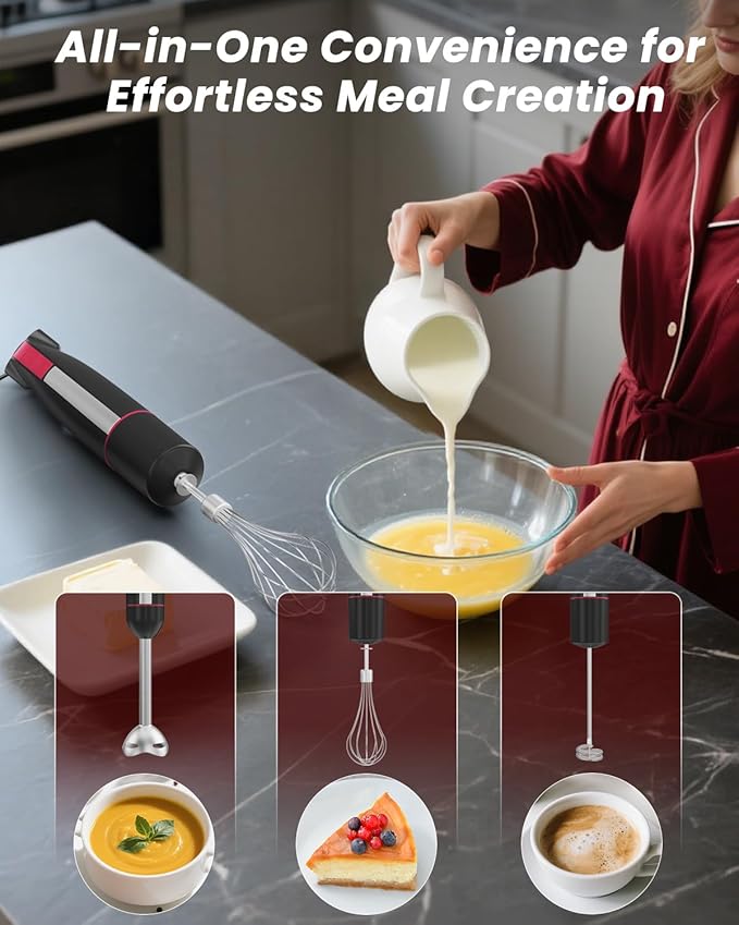 Immersion Blender Handheld 1000W, 3 in 1 Stick Hand Blenders for Kitchen with 20 Variable Speeds & Turbo, 304 Stainless Steel with Electric Whisk & Milk Frother Attachments for Soup, Puree & Emulsion-BubblyBeeBaby