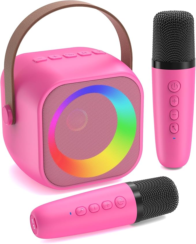 Karaoke Machine for Kids, Toys for 3-12 Years Old Girls Gifts, Kids Karaoke Microphone Machine Toy, Best Fun Christmas Birthday Gifts for 5 6 7 8 9 10 11 Years Teens Girl Boys Rose 2 Mic-BubblyBeeBaby
