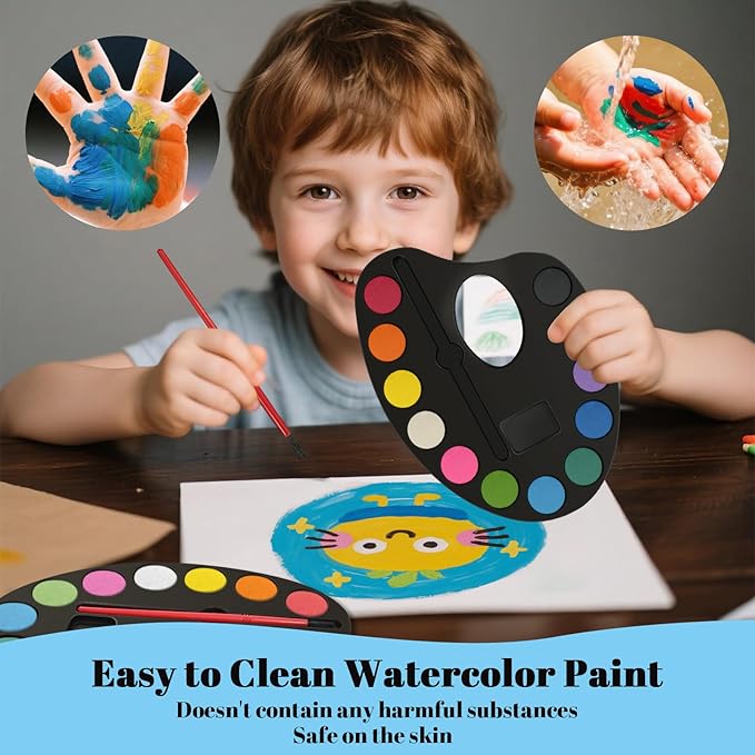 24 Pack Watercolor Paint Set Bulk, with 12 Vibrant Colors and 24 Brushes, Washable Water Color Paint Sets for Kids and Adults, Ideal Gift for Art Party Favors, School Classroom Supplies-BubblyBeeBaby