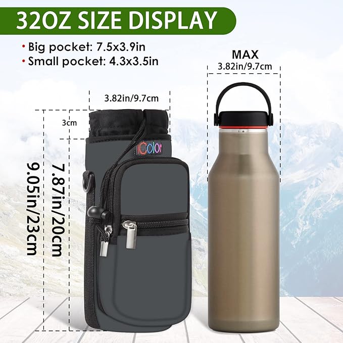 icolor Water Bottle Carrier Bag with Strap 25/32/40 oz Crossbody Bottle Holder with Phone Pocket Sling Sleeve Insulated Neoprene Water Bottle Pouch for Walking Travelling-BubblyBeeBaby
