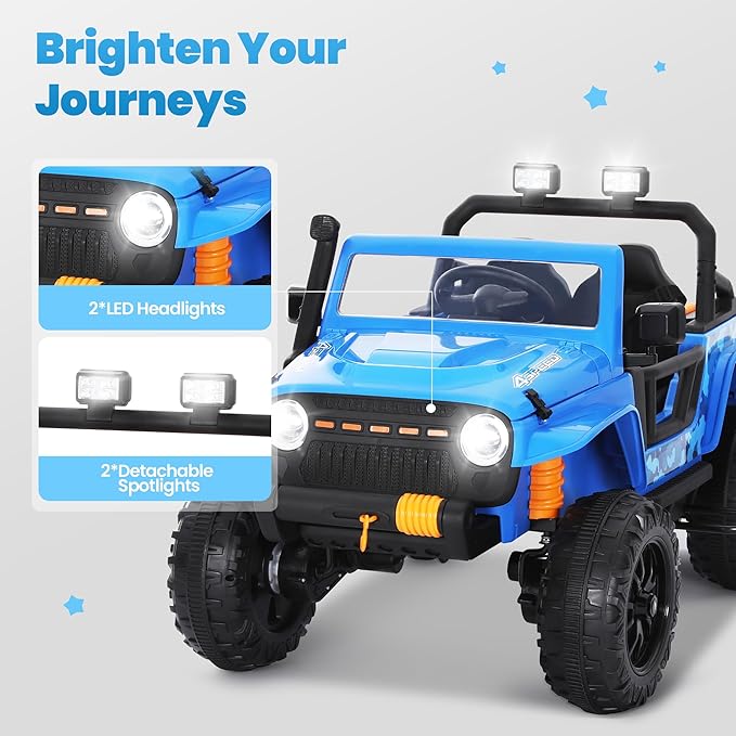24V Kids Toddler Ride On Truck Electric Car Kids Ride On Truck Car Electric Jeep Off-Road Truck for Parent Remote Control LED Lights Music Powerful Wheels for Ages 3+(Blue)-BubblyBeeBaby