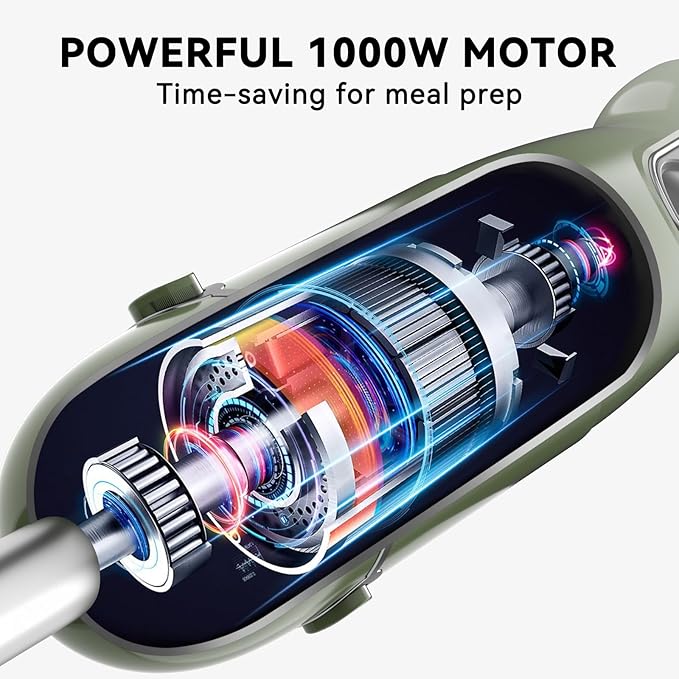 Immersion Blender Handheld 5 in 1 Hand Blender, 1000W Hand Mixer Stick, BPA-Free 12 Speed Handheld Blender with Mixing Beaker, Chopper, Whisk and Milk Frother for Soup, Smoothies, Sauce, Baby Food-BubblyBeeBaby