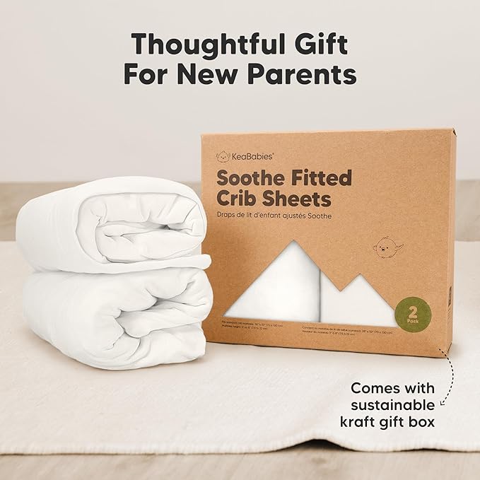KeaBabies 2-Pack Organic Crib Sheets for Boys, Girls - 52x28 Fitted Crib Mattress Sheet Neutral, Breathable Jersey Cotton Cover for Baby Bed, Toddler Mattress, Soft & Cute Prints (Soft White)-BubblyBeeBaby