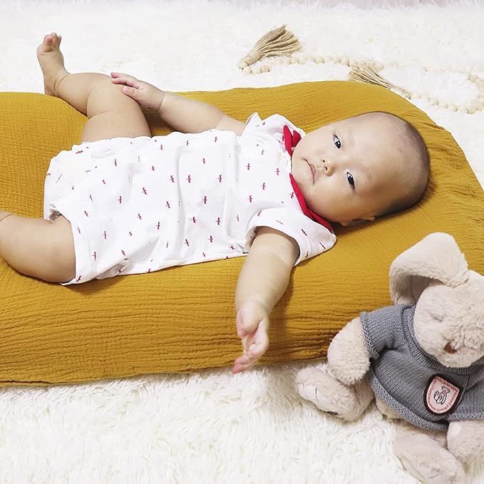 Hooyax Muslin Baby Lounger Cover Soft Organic Cotton Slipcover Fits Newborn Lounger for Baby Boys and Girls (Ginger)-BubblyBeeBaby