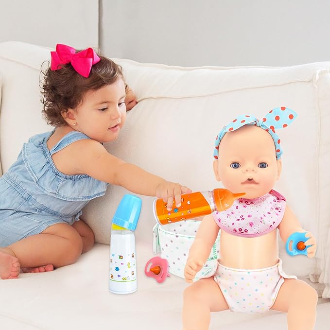 10 Pcs Baby Doll Bottle Feeding Accessories,Baby Doll Pretend Feeding and Caring Set for Kids Girls Ages-BubblyBeeBaby