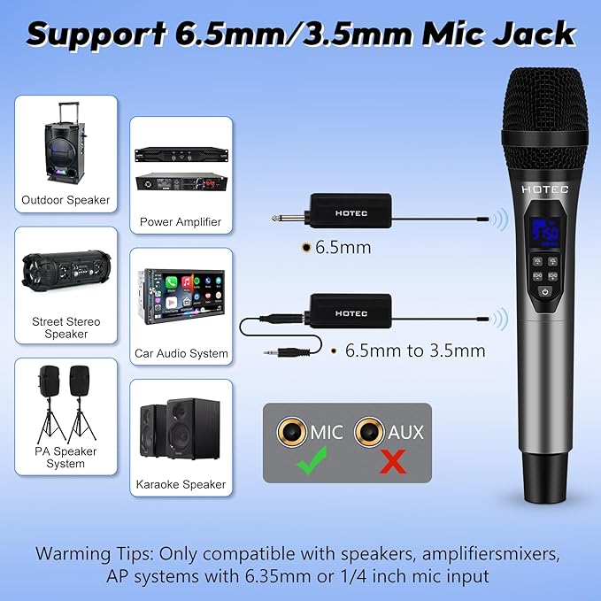 HOTEC Wireless Microphones Dual UHF Handheld Mic System with Echo/Volume Control, Rechargeable Receiver for Karaoke Church Wedding Party Speech, Compatible PA System, Karaoke Machine, and Mixer-BubblyBeeBaby