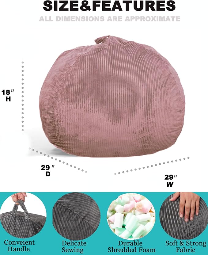 2 Pcs Classic Bean Bag Chair, with Faux Rabbit Fur Cover for Teens and Kids, Memory Foam Bean Bag Chairs, Ultra Soft Faux Fur Fabric, 2.5 feet Round Fluffy Bean Bag Sofa-BubblyBeeBaby