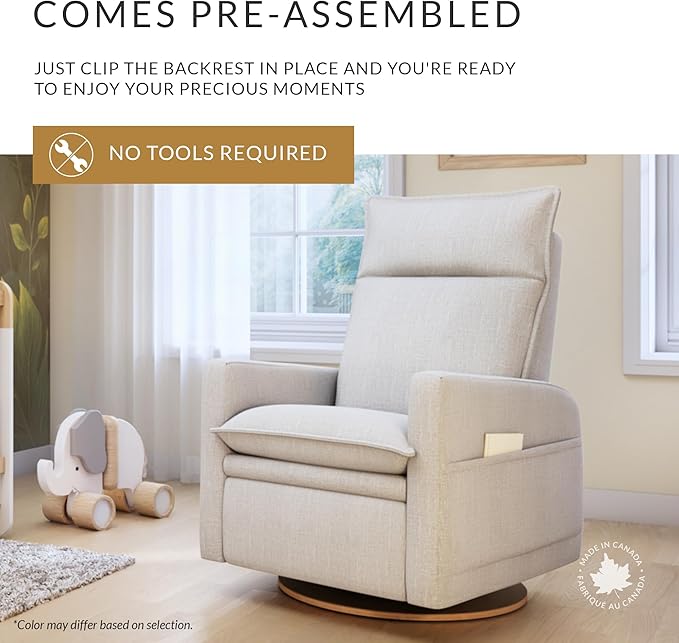 Jaymar Arya Modern Nursery Glider Recliner Chair – Cozy Nursing Chair with 360° Swivel for New Parents, Gentle Motion, Compact Design, High Back & Low Armrests, Canadian Made (Pearl/Puppy Fabric)-BubblyBeeBaby