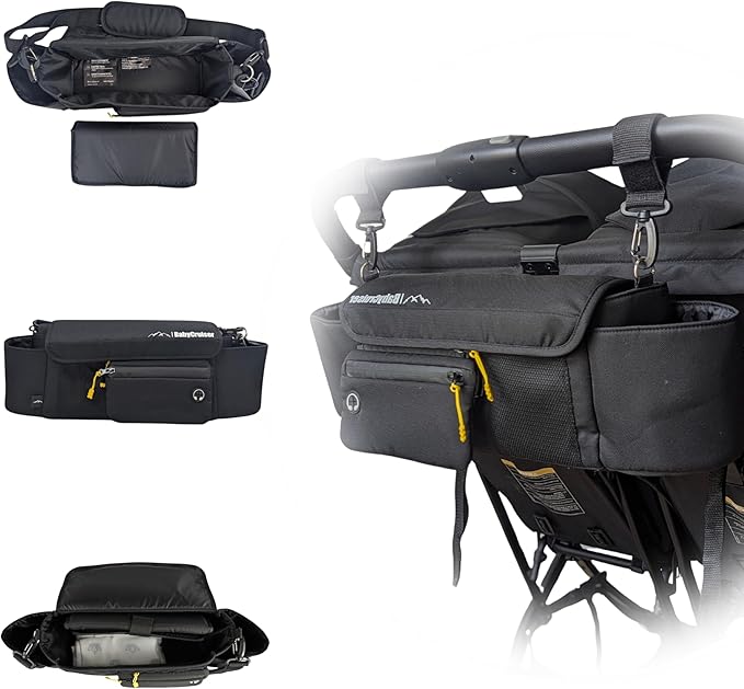 Stroller Caddy Double Stroller Organizer with Cup Holder Phone Pocket Changing Mat Straps Mounted 2 x Stroller Water Bottle Holder-BubblyBeeBaby