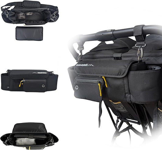 Stroller Caddy Double Stroller Organizer with Cup Holder Phone Pocket Changing Mat Straps Mounted 2 x Stroller Water Bottle Holder-BubblyBeeBaby
