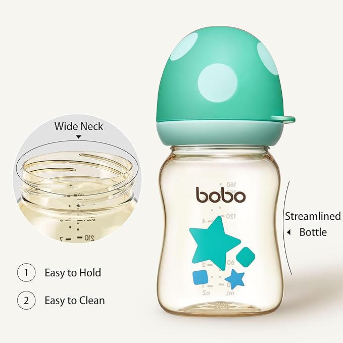 YOHKOH PPSU Baby Bottle Wide Neck, Newborn Anti-Colic Baby Bottle with Natural Response Nipple, Streamlined Body, Easy to Clean (5.4oz (Pack of 2), Blue)-BubblyBeeBaby