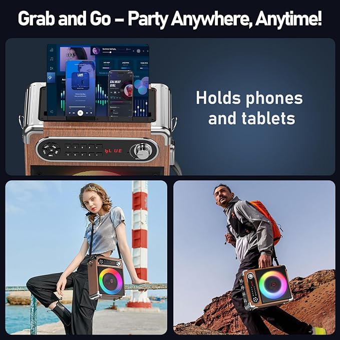 Karaoke Machine with 2 Wireless Microphones,【Upgraded 6.5"Woofer & 2"Tweeter】Portable Bluetooth 5.3 Karaoke Speaker, PA System with Bass/Treble/Echo Adjustment, Supports USB/AUX/TF/TWS for Home Party-BubblyBeeBaby