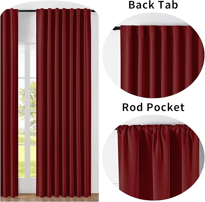 Joydeco Custom Blackout Curtains for Bedroom, 1 Panel Room Darkening Curtains & Drapes for Living Room Window Rod Pocket Back Tab (Custom Size,Burgundy Red)-BubblyBeeBaby