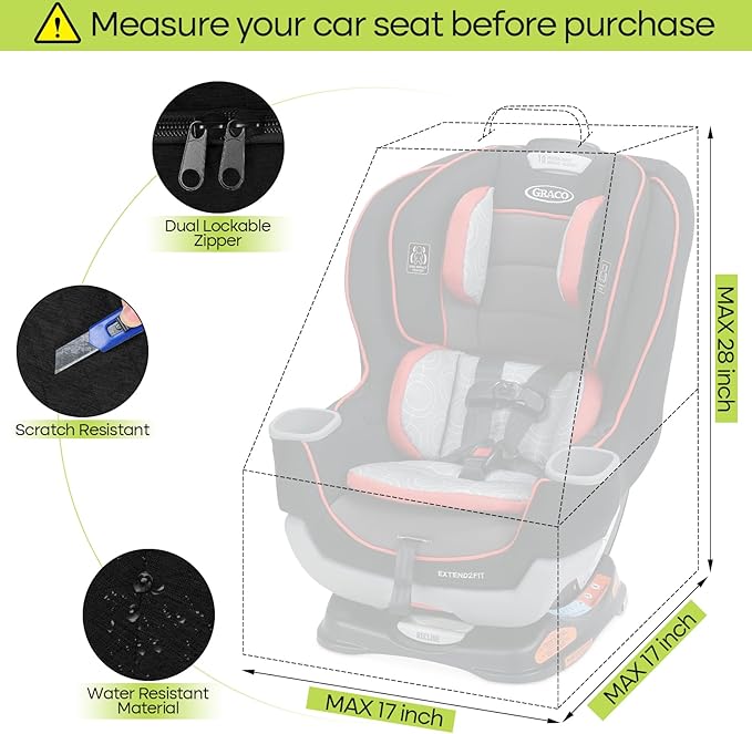 Padded Car Seat Travel Bag for Airplane, Heavy Duty Backpack for Air Travel, Water-Resistant Carrier with Shoulder Strap, Fits Most Car Seats (Black)-BubblyBeeBaby