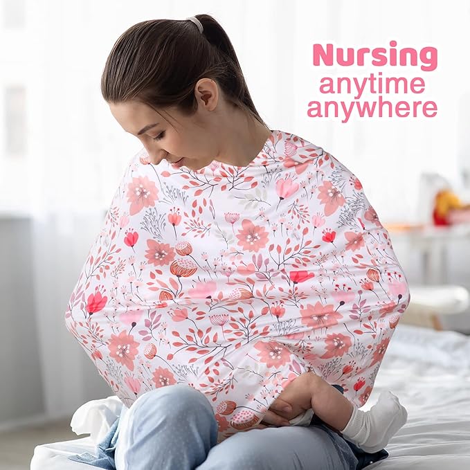 Rquite All-in-1 Car Seat Cover Baby, Carseat Covers for Girl Boy, Stretchy Soft Infant Car Seat Cover, Multi-use Baby Carrier Cover, Car Seat Canopy, Stroller Sun Shade, Nursing Breastfeeding Cover-BubblyBeeBaby