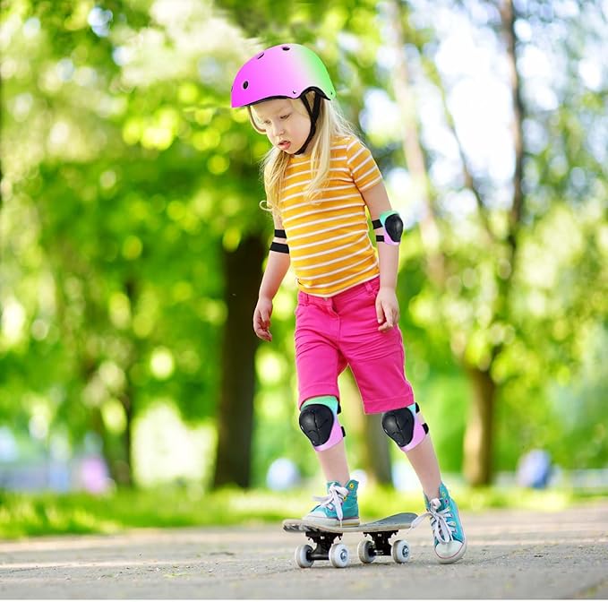 Kids Bike Helmet Set Adjustable for Children, Boys, Girls and Teenagers Aged 3-8 Years Includes Elbow, Knee, Wrist Guards Children's Helmet Protection Set for Bikes SkateboardsRollerskates-BubblyBeeBaby