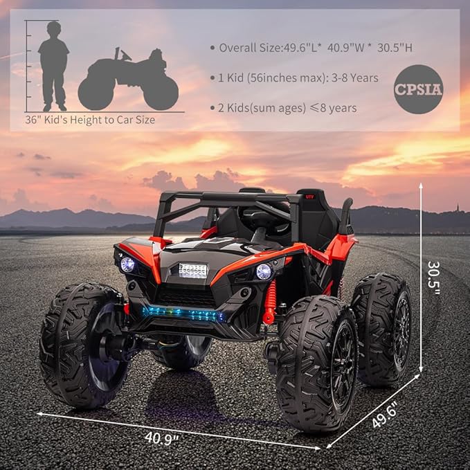 2 Seaters 24V Ride on UTV with Remote Control,10AH Battery, 400W Powerful Motors with 17" EVA Wheels, 20.5“ Seat Width Electric Ride Toy with Metal Suspension,LED Lights,Music,Horn (Red)-BubblyBeeBaby