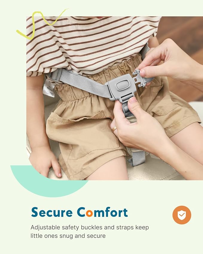 HOMEAL Toddler Booster Seat for Dining Table - Toddler Dining Cushion with Wipeable Surface -Booster Seat for Kitchen Chair with Easy-Install Straps - Breathable Fabric - Beige-BubblyBeeBaby