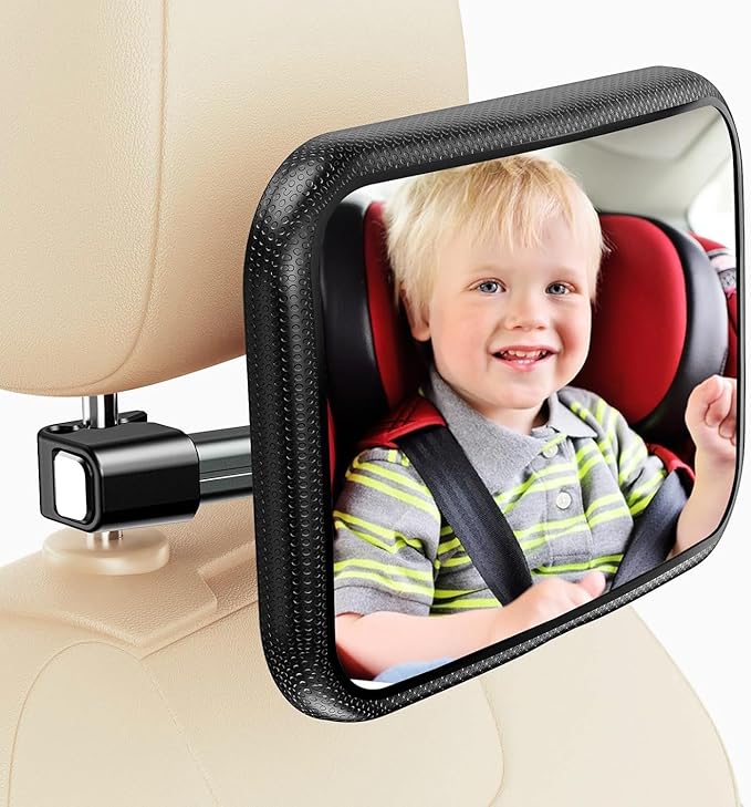Baby Car Mirror for Rear Facing Seat - Clear View, Upgraded Hook Clip Design, 360 Rotation, Wide Crystal View, Shatterproof Crash Tested and Certified-BubblyBeeBaby