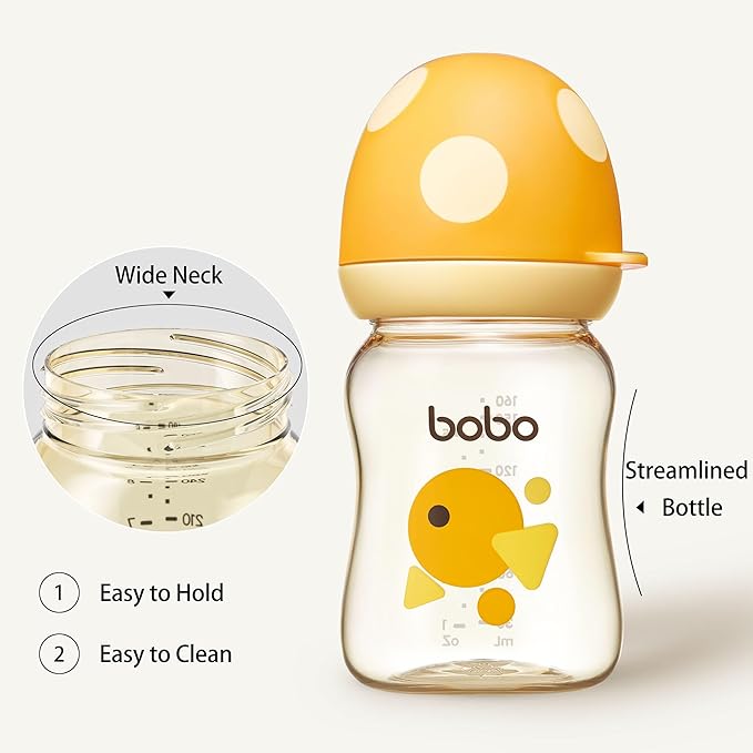 YOHKOH PPSU Baby Bottle Wide Neck, Newborn Anti-Colic Baby Bottle with Natural Response Nipple, Streamlined Body, Easy to Clean (5.4oz (Pack of 2), Yellow)-BubblyBeeBaby