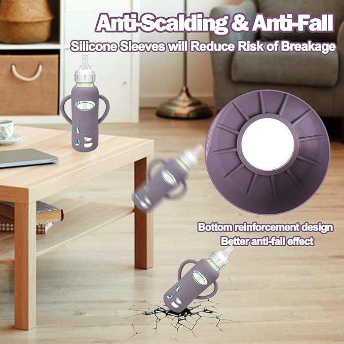 BUSOHA 3 Pack Silicone Sleeves for Dr Brown Glass Baby Bottles - Drop Protection Baby Bottle Sleeves,Compatible with Dr. Brown's Newborn Glass Bottles,with Silicone Handles,8 oz-BubblyBeeBaby