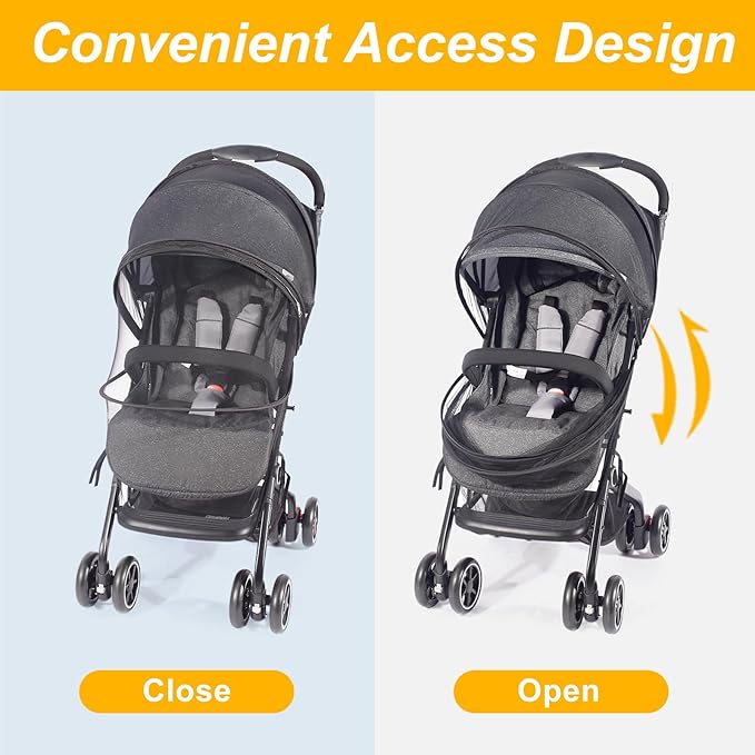 Mosquito Net for Stroller, Universal 3D Baby Bug Net with Two-Way Zippers & Storage Bag, Breathable & Foldable Netting for Stroller, Bassinet,Cradle（Black）-BubblyBeeBaby