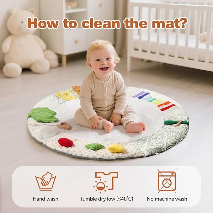 Montessori Baby Play Mat for Early Learning, Tummy Time Playmat, Activity Mat with 5 Development Zones, for Motor Skills & Sensory Development, Baby Essentials Gift-BubblyBeeBaby