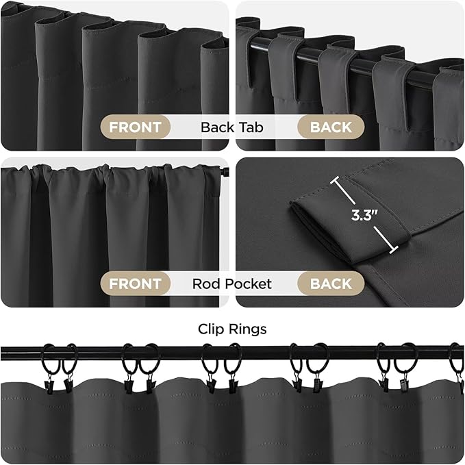 Joydeco Blackout Curtains 84 Inch Length 2 Panels Set, Thermal Insulated Black Out Curtains for Bedroom, Room Darkening Drapes for Living Room Window (W37 x L84 Inch, Dark Grey)-BubblyBeeBaby