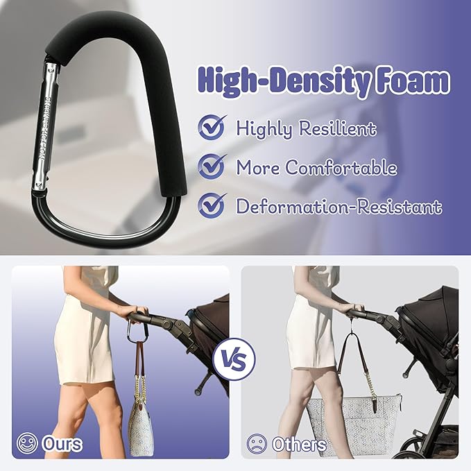sprookber 6.7 Inch Large Stroller Hooks for Diaper Bags & Purses, Heavy Duty Mommy Hooks for Shopping, Grocery, Backpack – Baby Stroller Accessories, Set of 2 (Black)-BubblyBeeBaby