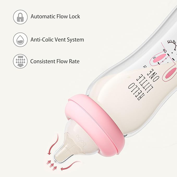 YOHKOH Natural Glass Baby Bottle with Natural Response Nipple, Newborn Anti-Colic Baby Bottles, Wide Neck Mushroom Cap Baby Bottle, Clear (8.8ounce (Pack of 2), Multicolour1)-BubblyBeeBaby