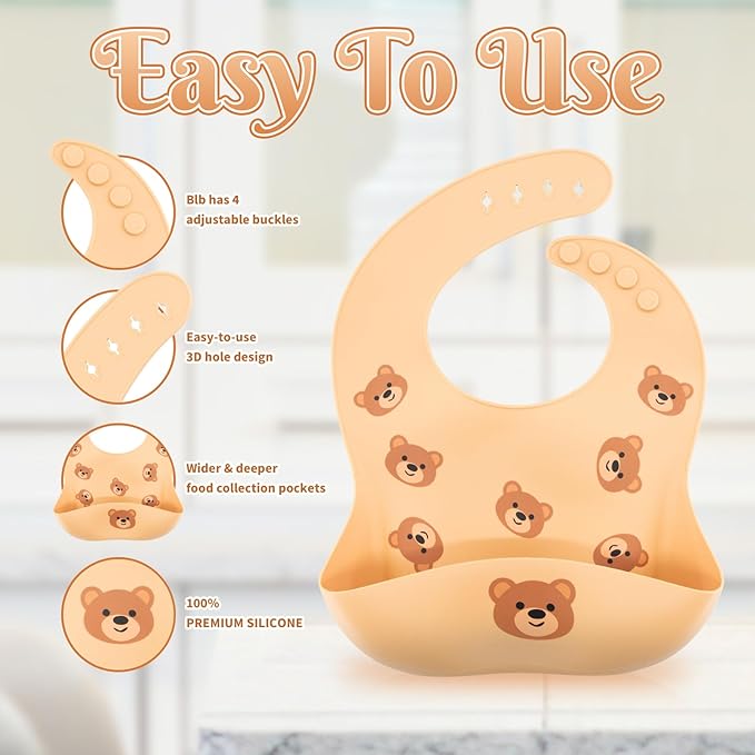 Silicone Baby Feeding Set 7 Pcs, Baby Led Weaning Supplies, Baby Feeding Supplies Set BPA Free, Baby Essentials for Newborn Gift Bear-BubblyBeeBaby