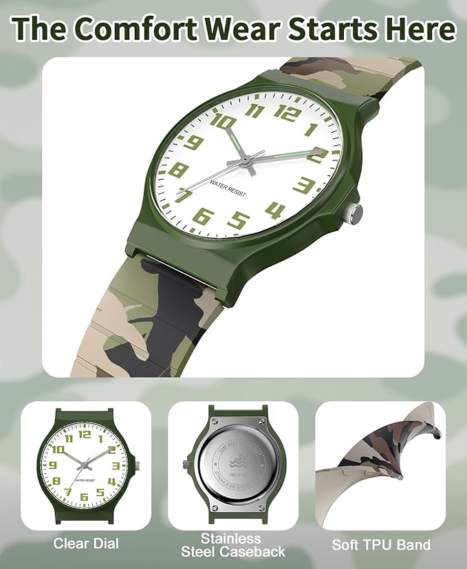 Kids Analog Watch Boys Girls, 30M Waterproof, Sports Watch for Boys, Easy to Read Children's Thin Dial Wrist Watches with Soft Band, for Ages 5-15 Kids Great Birthday Gifts Christmas Day-BubblyBeeBaby