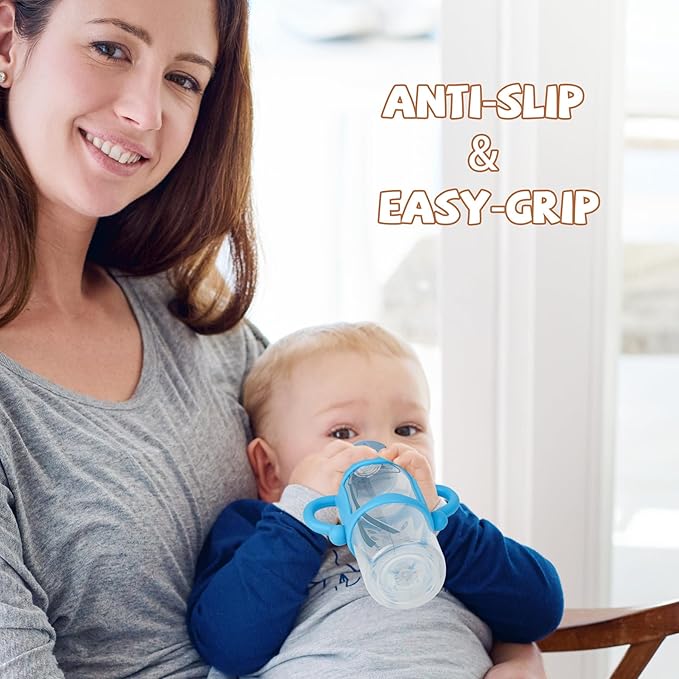 Bottle Handles for Dr. Brown's Narrow Baby, Wide-Neck, Removable Easy-Grip Transitional Sippy Cup Handles, 100% Silicone-BPA-Free Material, 4m+ (White, Green, Blue)-BubblyBeeBaby