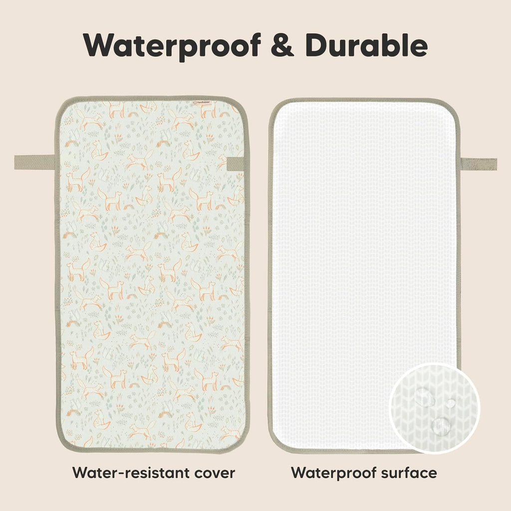 KeaBabies Portable Diaper Changing Pad, Easy Wipe Clean - Foldable Waterproof Baby Changing Mat for Diaper Bag, Compact, Lightweight, 25x13 Baby Changer Travel Essential, Machine Washable (Fox Vale)