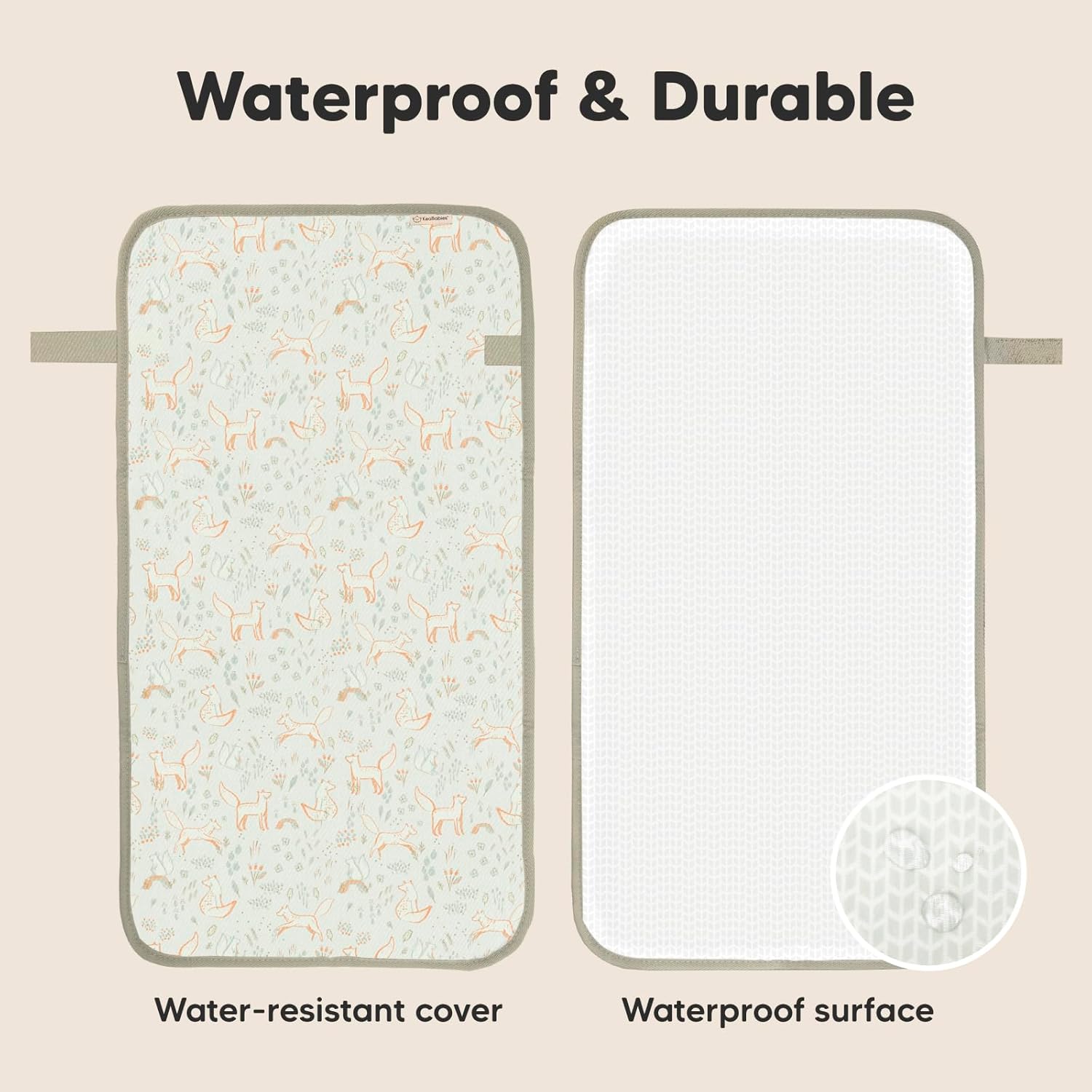 KeaBabies Portable Diaper Changing Pad, Easy Wipe Clean - Foldable Waterproof Baby Changing Mat for Diaper Bag, Compact, Lightweight, 25x13 Baby Changer Travel Essential, Machine Washable (Fox Vale)