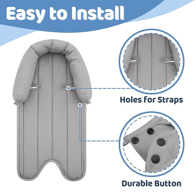 Pro Goleem Infant Car Seat Insert, Babybody Support for Toddler, Soft Minky Preemie Car Seat Insert, 2-in-1 Reversible, Perfect for Carseats, Strollers, Swings, White and Grey-BubblyBeeBaby