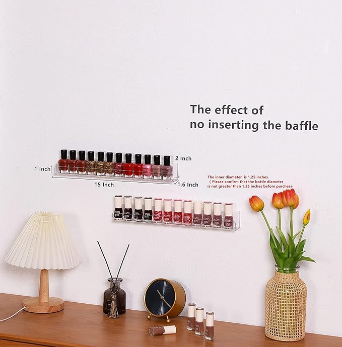 IEEK 4 PCS Floating Invisible Kids Bookshelf Wall Mounted Nail Polish Rack,Clear Acrylic Picture Ledge Vinyl Record Display Shelf Nail Polish Holder with Removable Anti-Slip End Inserts,15 inch-BubblyBeeBaby