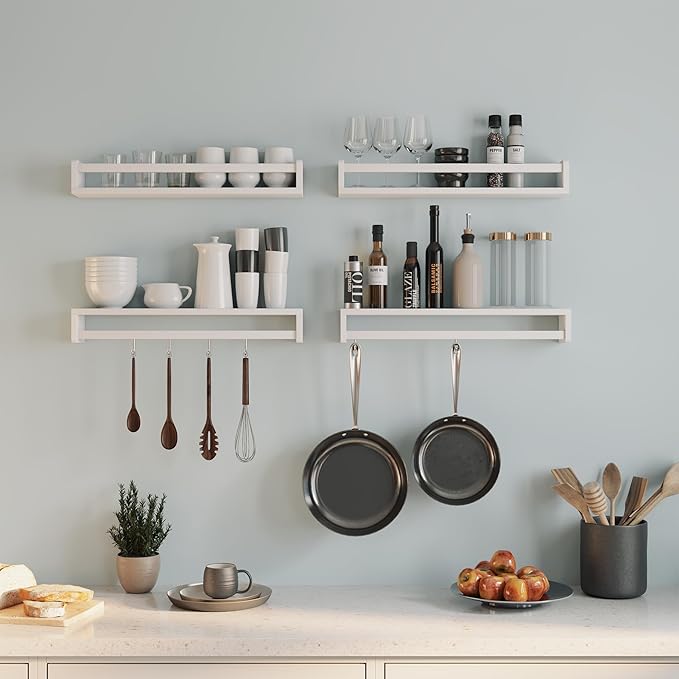 Heimlove Nursery Floating Shelves, White Nursery Book Shelves for Wall, 24 inch Wall Bookshelf for Kids Solid Wood Wall Mounted Shelves for Books,Toys and Decor Storage, Set of 3-BubblyBeeBaby