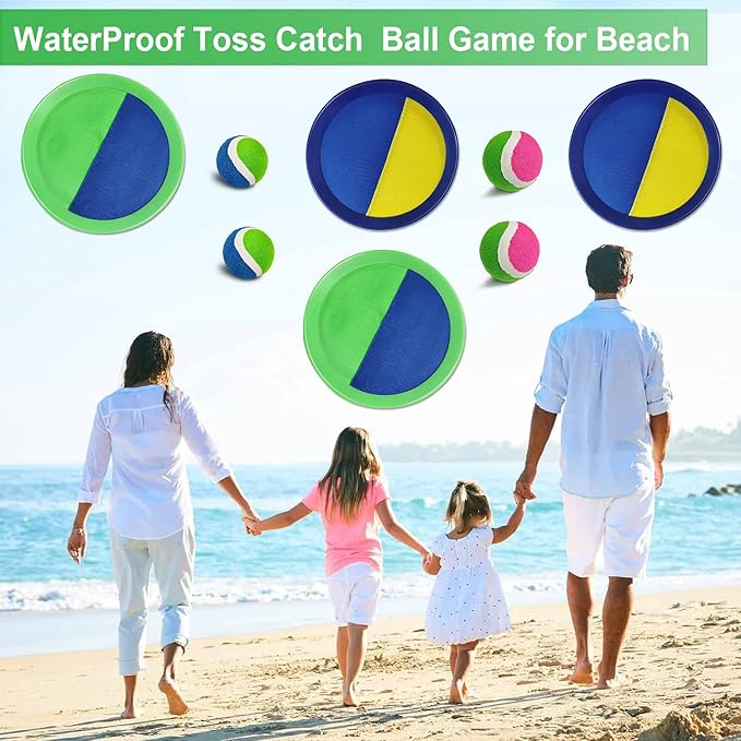 Jalunth Ball Catch Paddle Set Games - Beach Toys Pool Back Yard Outdoor Lawn Games Backyard Camping Toss Age 3 4 5 6 7 8 9 10 11 12 Years Old Boys Girls Kids Adults Family Christmas Easter Gifts-BubblyBeeBaby