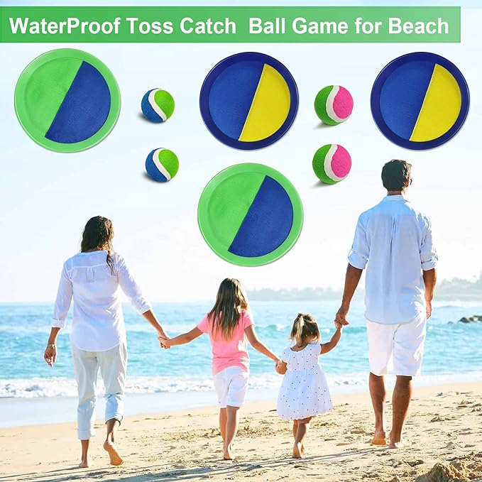 Jalunth Ball Catch Set Game Toss Paddle - Beach Toys Back Yard Outdoor Games Lawn Backyard Target Throw Catch Sticky Mitt Set Age 3 4 5 6 7 8 9 10 11 12 Years Old Boys Girls Kids Easter Gifts-BubblyBeeBaby