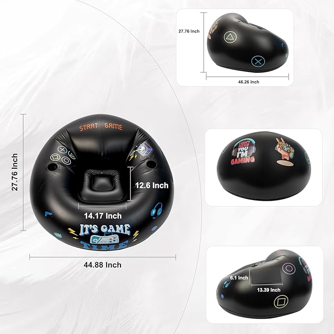 Inflatable Gaming Chair for Kids, Floor Bean Bag Chair for Teens - Boys Room Furniture with Cup Holder and Side Pocket, Inflatable Gaming Couch for Boys Room, Cool Kids Blow Up Couch Decor for Teens-BubblyBeeBaby