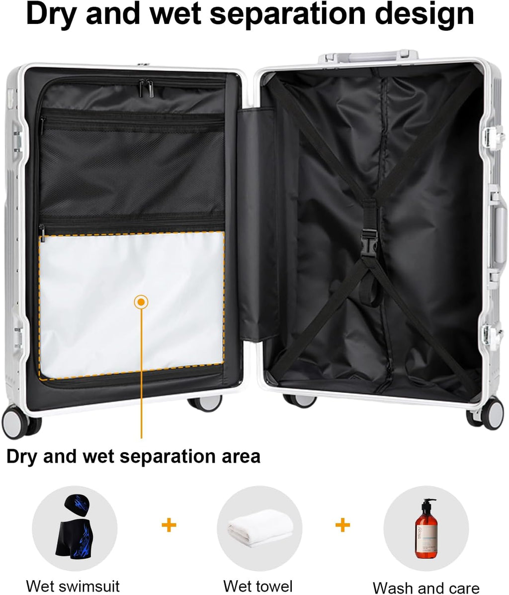 Zipperless Luggage, 22x14x9 Aviation Certified, Polycarbonate Aluminum Hardshell, Expandable Carry-On Luggage with Spinner Wheels, Hardshell Luggage, 20 Inch Cabin