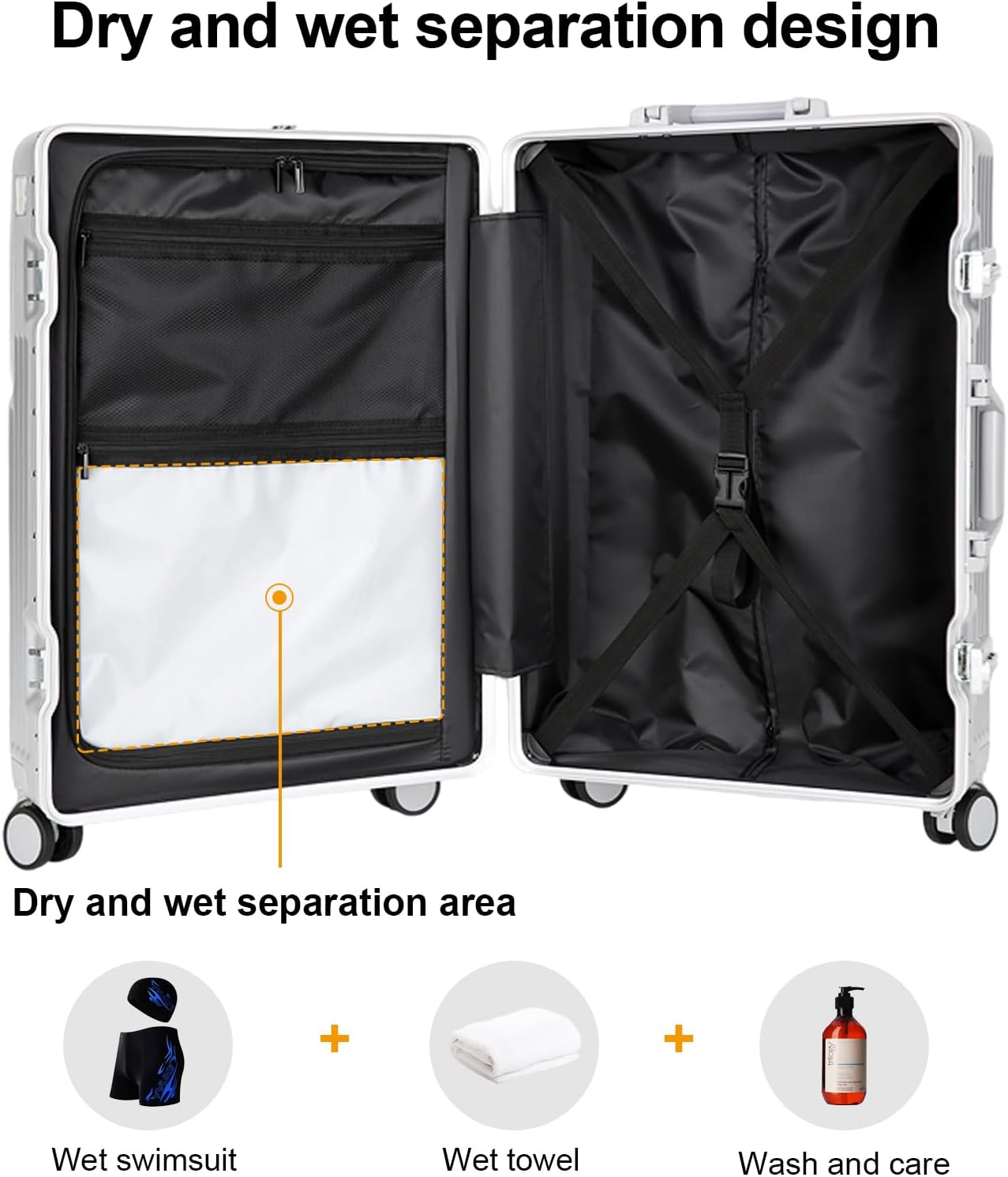 Zipperless Luggage, 22x14x9 Aviation Certified, Polycarbonate Aluminum Hardshell, Expandable Carry-On Luggage with Spinner Wheels, Hardshell Luggage, 20 Inch Cabin