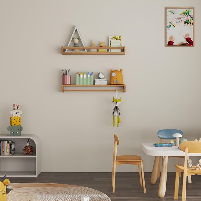 Heimlove Nursery Floating Shelves - 32 inch Solid Wood Wall Mounted Book Shelves for Kids, Set of 3-BubblyBeeBaby