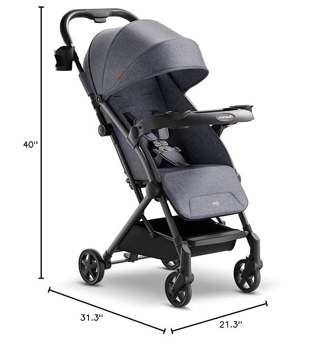 Mompush Lithe V2 Lightweight Travel Stroller, Compact Foldable Baby Stroller with Travel Bag, One-Hand Fold Stroller, Snack Tray, Mechanical Recline Seat, Airplane-Ready, UPF 50+ Canopy & Rain Cover-BubblyBeeBaby