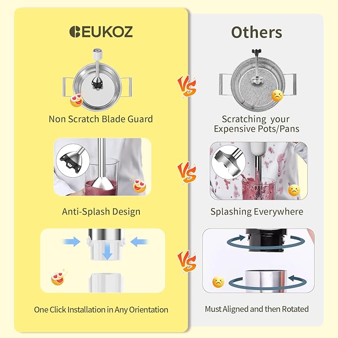 Immersion Blender Handheld Hand Blender - 1100W Non Scratch Stick Blender for Kitchen 12 Speed and Turbo Mode Chopper, Beaker, Whisk and Milk Frother for Milkshake Puree Smoothie Food-BubblyBeeBaby