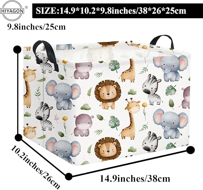 HIYAGON Rectangular Woodland Animal Basket Baby Storage Basket Storage Bin Organizer Box Animal Room Decor(Animal Basket)-BubblyBeeBaby